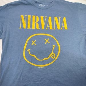 Nirvana 2017 Iconic Smiley Face Blue Tee XL
